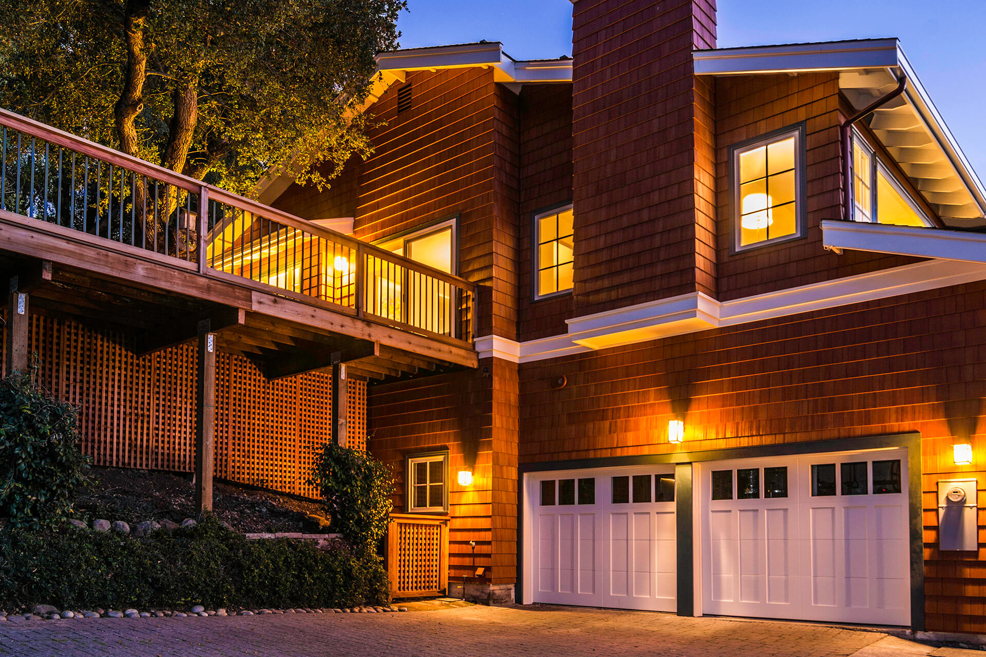 Custom home at dusk