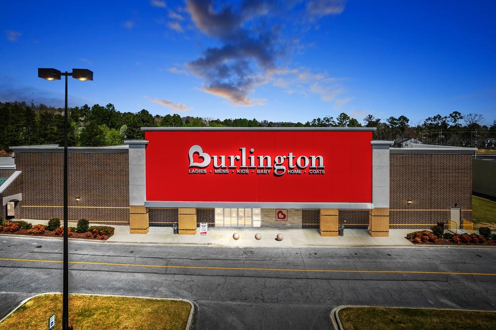 A faraway shot of a Burlington storefront utilizing Nichiha’s fiber cement cladding.