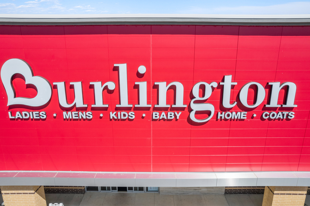A closeup of Burlington storefront sign utilizing Nichiha’s fiber cement cladding.