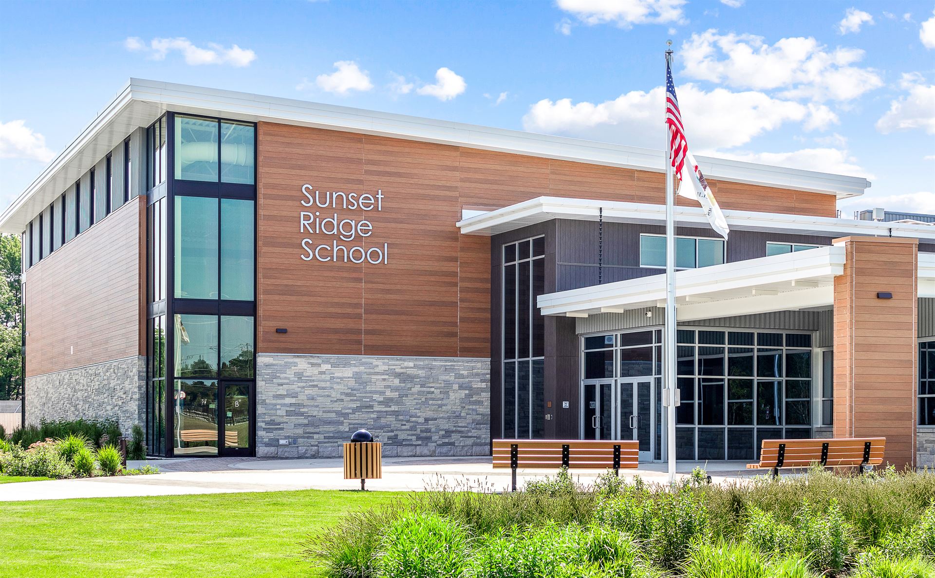Front of Sunset Ridge School with VintageWood